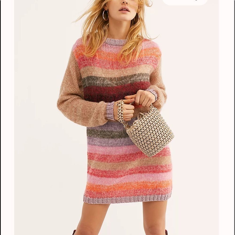 Free People Bright It Up Stripe Wool Sweater Dress Size Medium